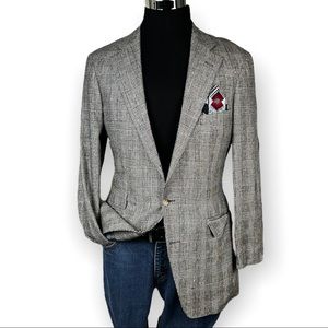 Polo Ralph Lauren  Mens VTG Silk Wool Blazer Jacket Sport Coat Tattersall SZ 42R